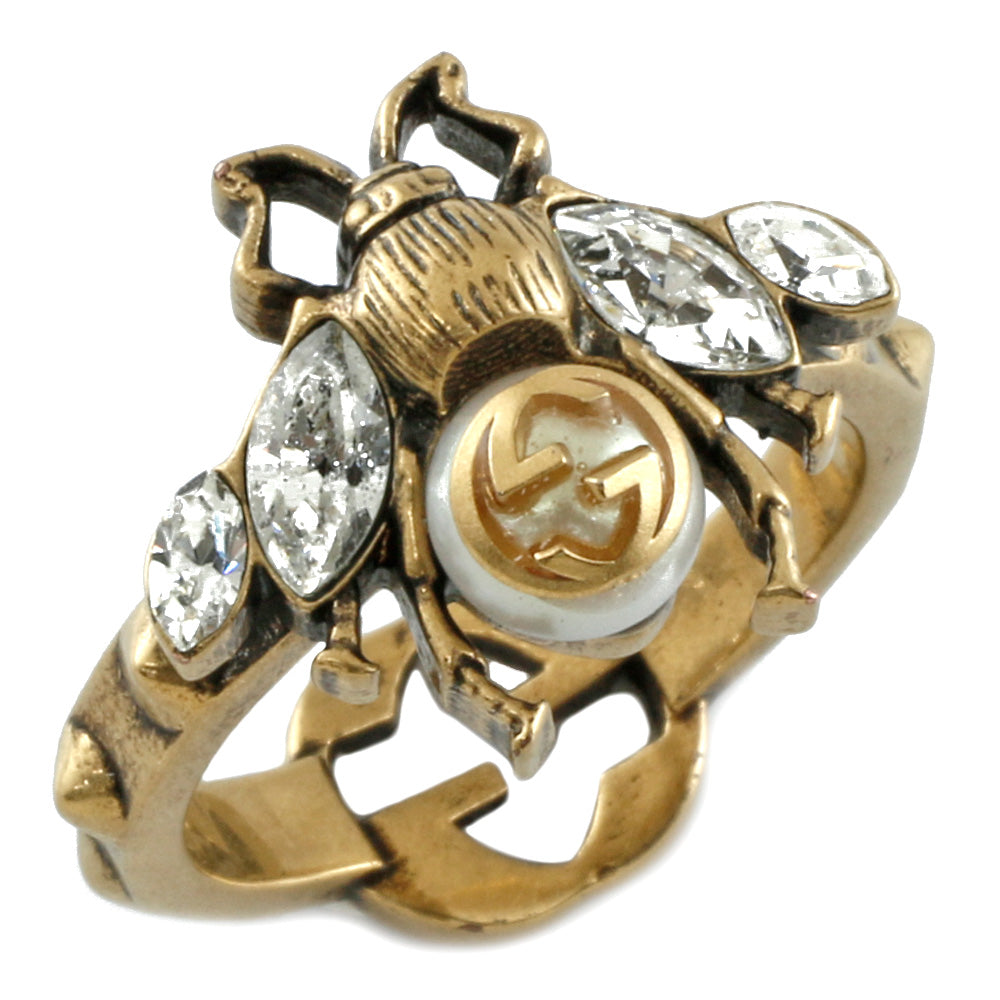 GUCCI arrow bee ring 16号 パール ゴールド-