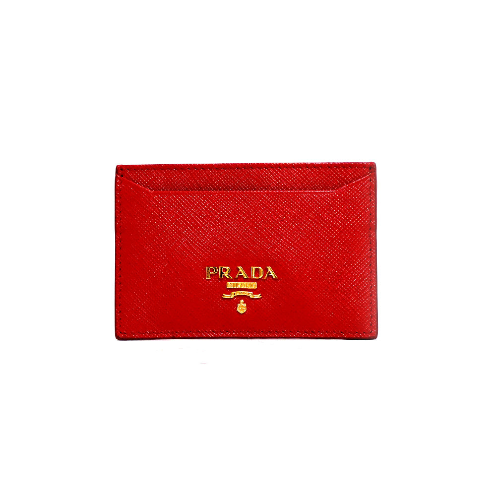 【中古】 プラダ PRADA カードケース ゴールド金具 ロゴ 　美品 サフィアーノ レザー 1M0208 レッド 赤 フオーコ  ユニセックス【SH】【BIM】