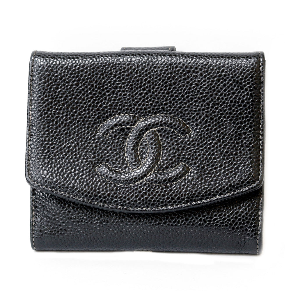 中古】 シャネル CHANEL 二つ折り財布 COCOマーク CCマーク キャビア ...