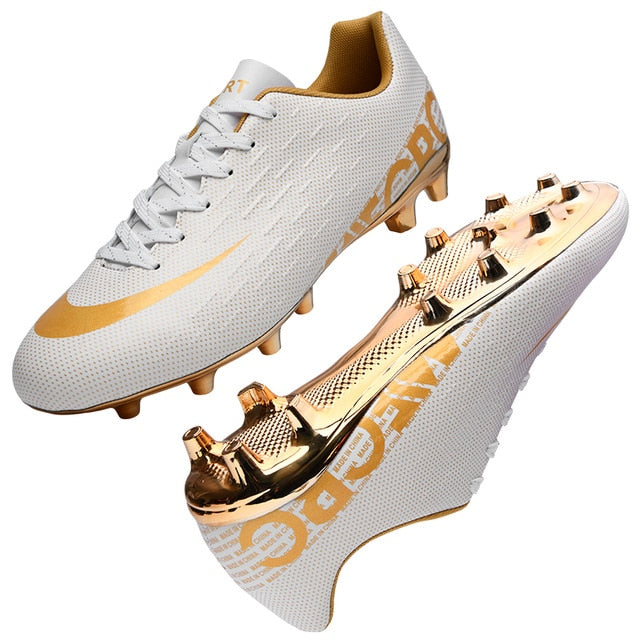 white football cleats with gold bottom