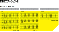 Bodyglove Wetsuit Size Chart