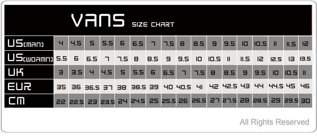 vans sk8 hi size chart