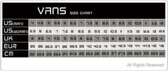 VANS Footwear Size Chart