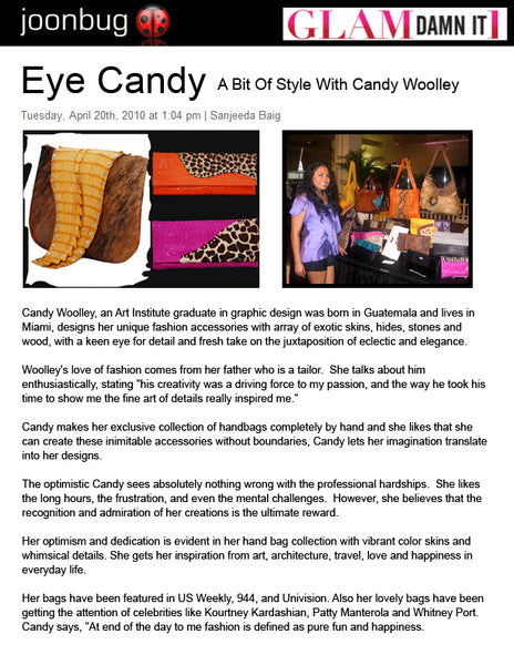 Miami Fashion Week designer Candy Woolley ariticle feature