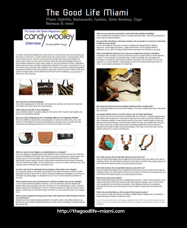 The Good Life Miami designer interview Candy Woolley Fashion