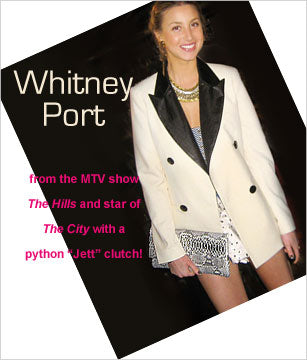 Whitney Port metallic silver python clutch The City