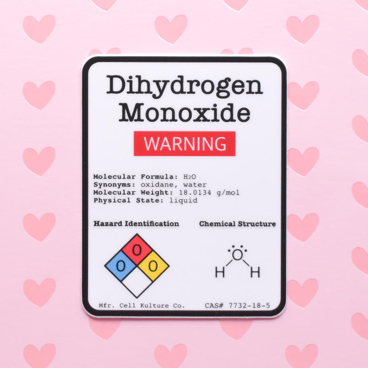 Dihydrogen Monoxide Water H2o Warning Label Vinyl Science Sticker Cellkultureco 4927