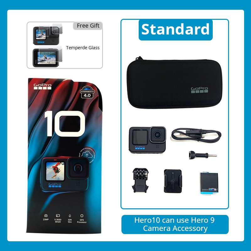 GoPro HERO 10 Black Action Camera 5.3K Screen Sports Camera 23MP GP2 Waterproof Mini Video Cameras go pro 10 In Stocks Original