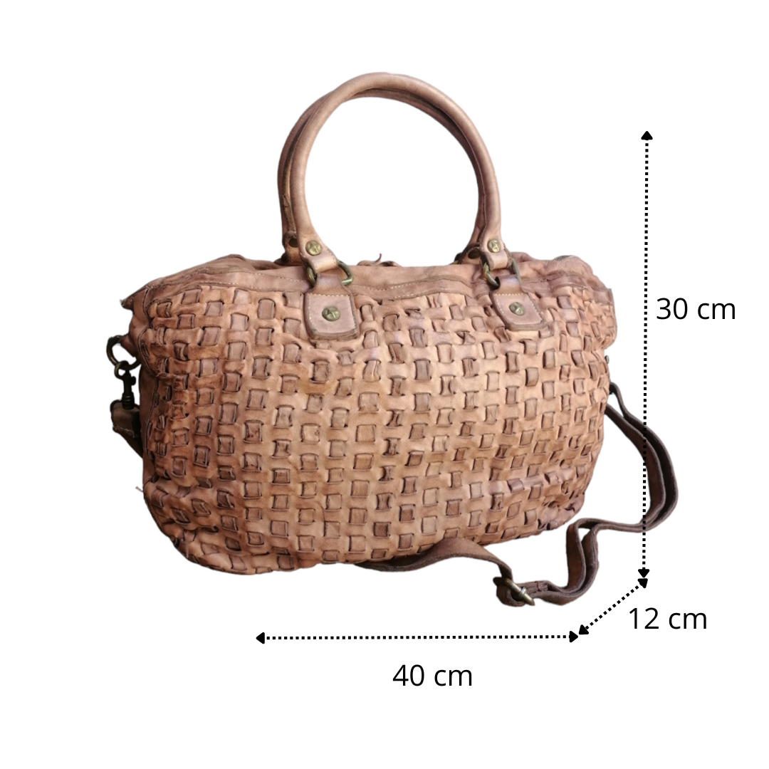 A Meta Prezzo! STOCK SS188 Borsa da Viaggio Cuoio Beige Pelle Intrecciata Sauvage Stile Vintage