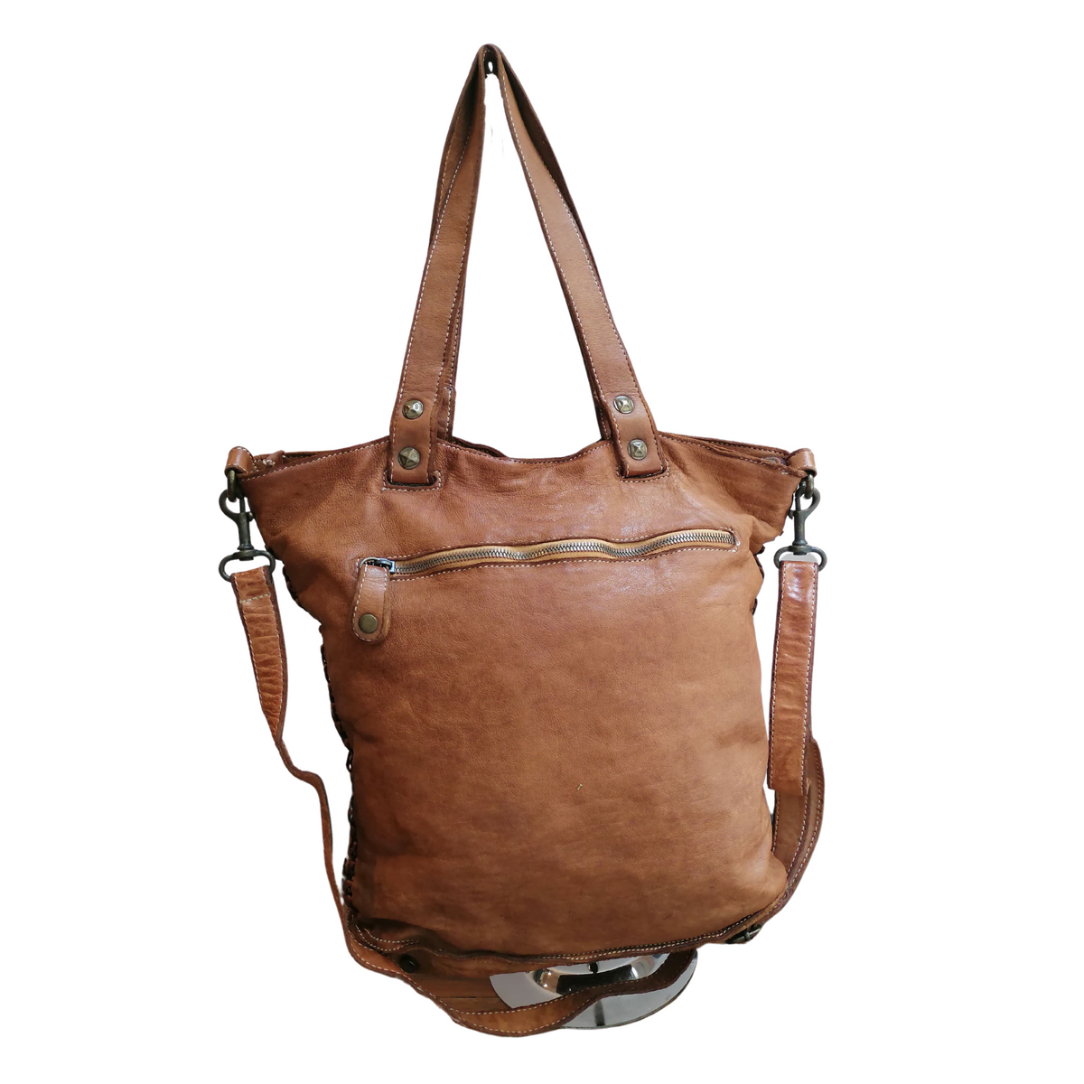 A Meta Prezzo! STOCK SS206 Tote Bag in Vera Pelle Sauvage Stile Vintage