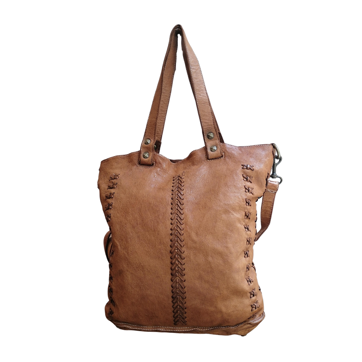 A Meta Prezzo! STOCK SS206 Tote Bag in Vera Pelle Sauvage Stile Vintage