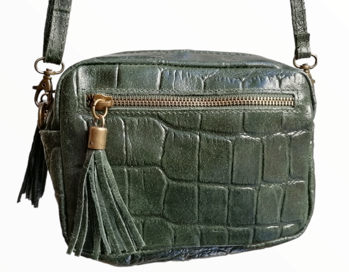 Pochette pelle stampata verde