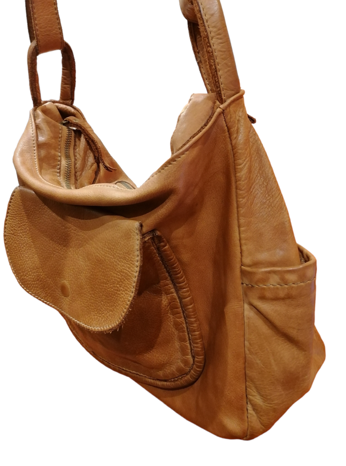 Borsa Hobo con Tasca in Sauvage Pelle Stile Vintage