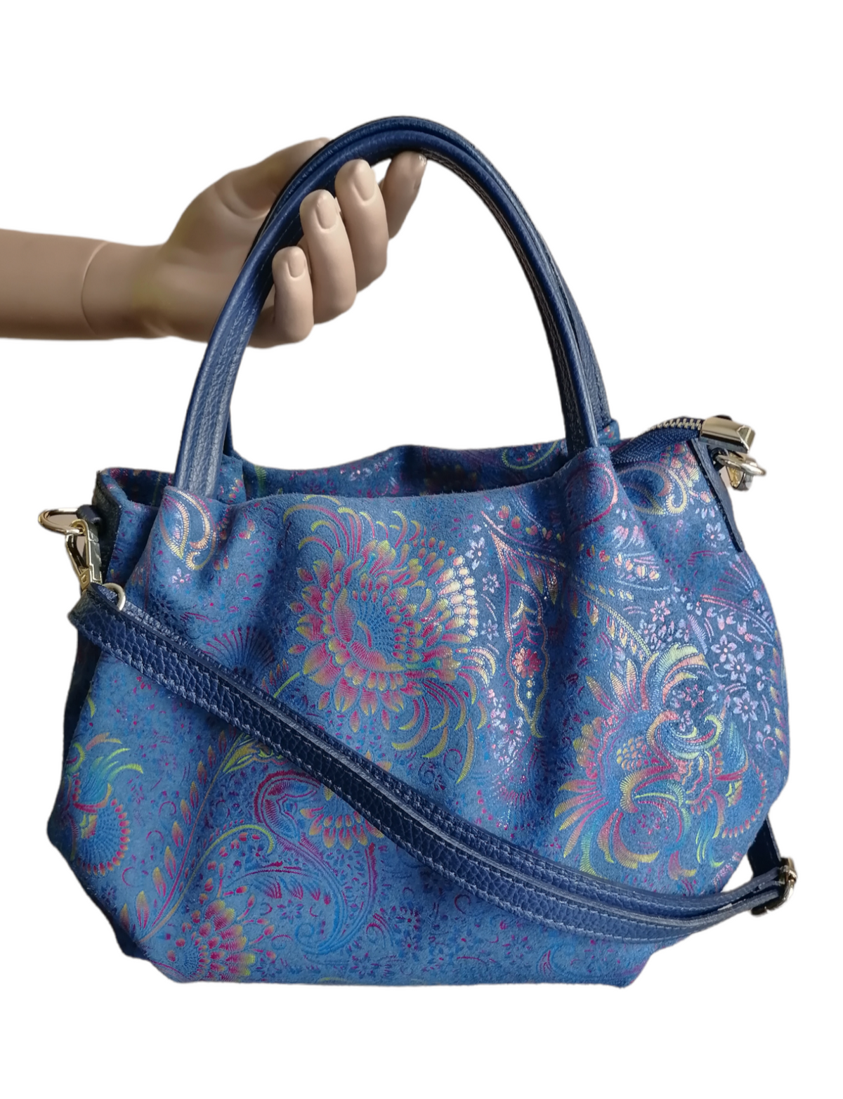 Borsa Ovale in Vera Pelle Stampata Fantasia Fiori