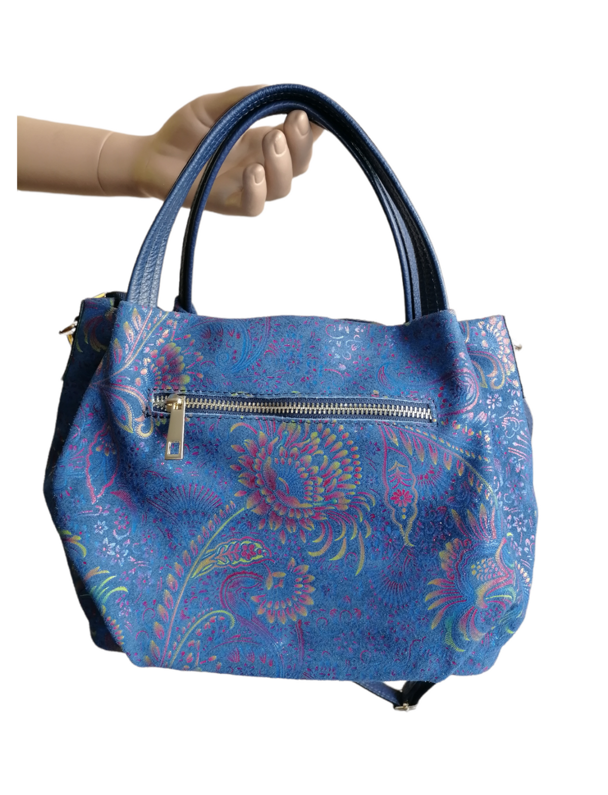 Borsa Ovale in Vera Pelle Stampata Fantasia Fiori