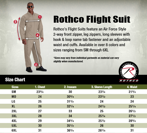 Flight Suit Size Chart
