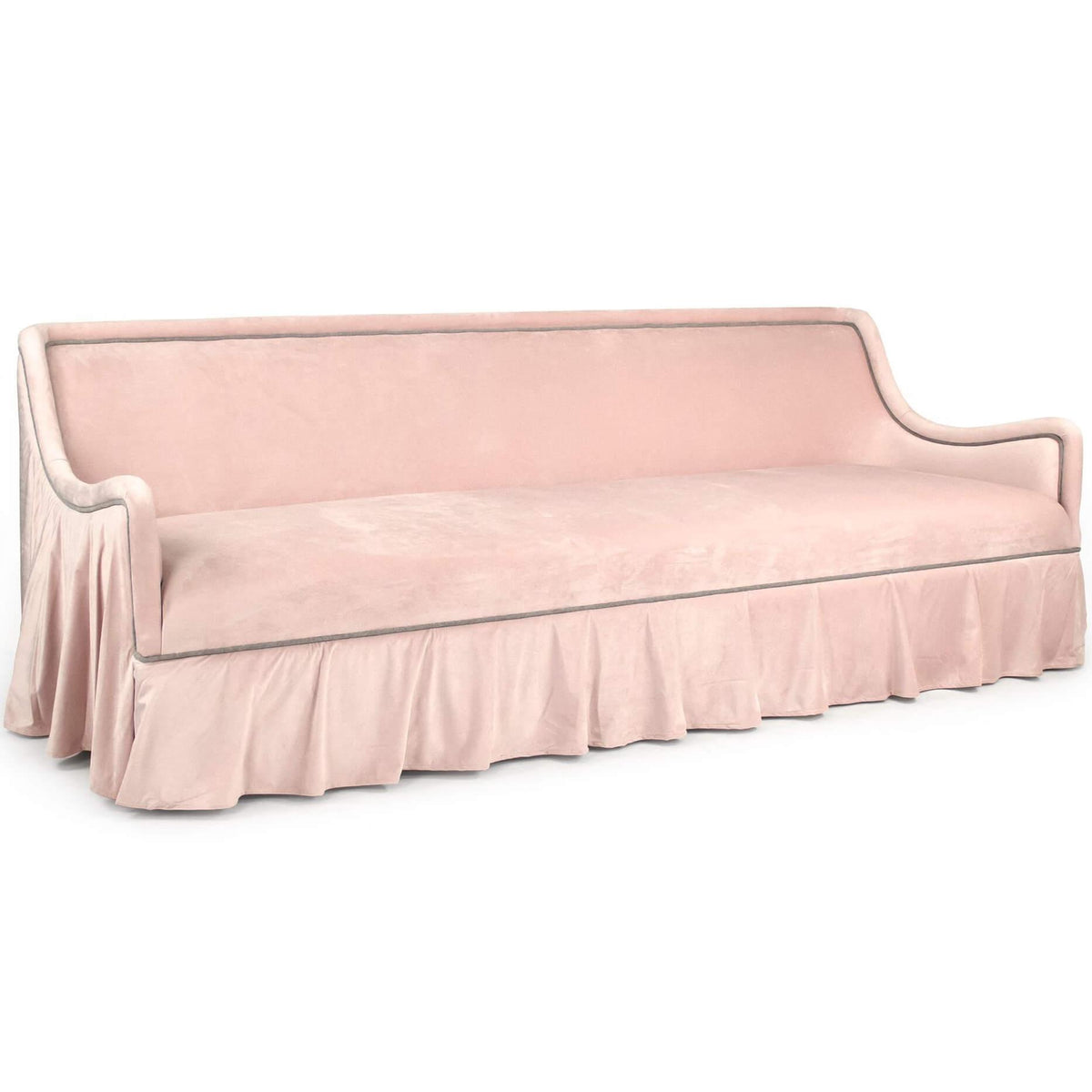 velvet skirted sofa