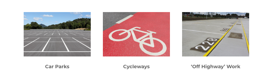 car parks, cycleways and off highway work