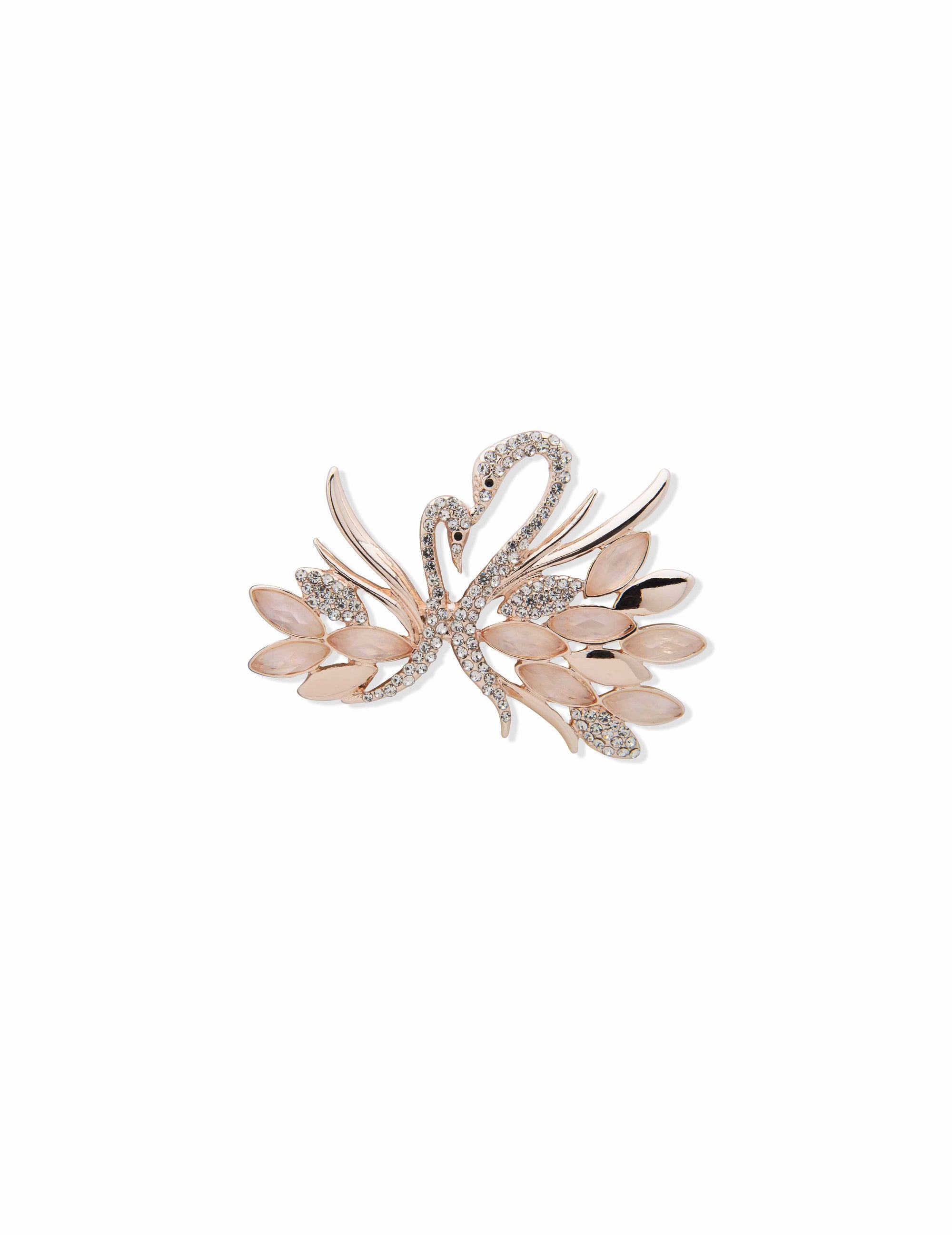 Anne Klein Rose Gold-Tone and Crystal Swan Pin