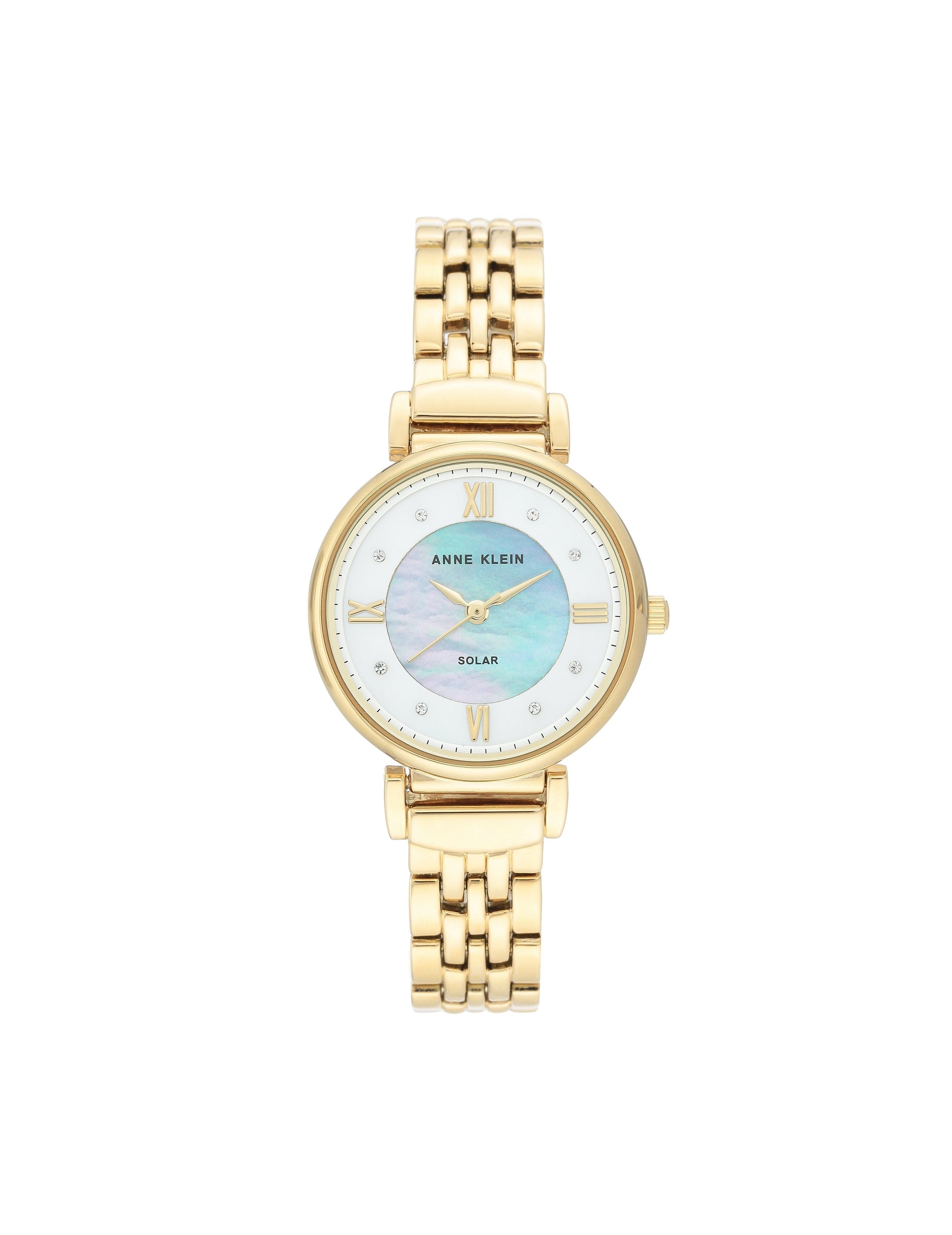 Gold Considered Solar Powered Swarovski Crystal Accented Dial Bracelet Watch