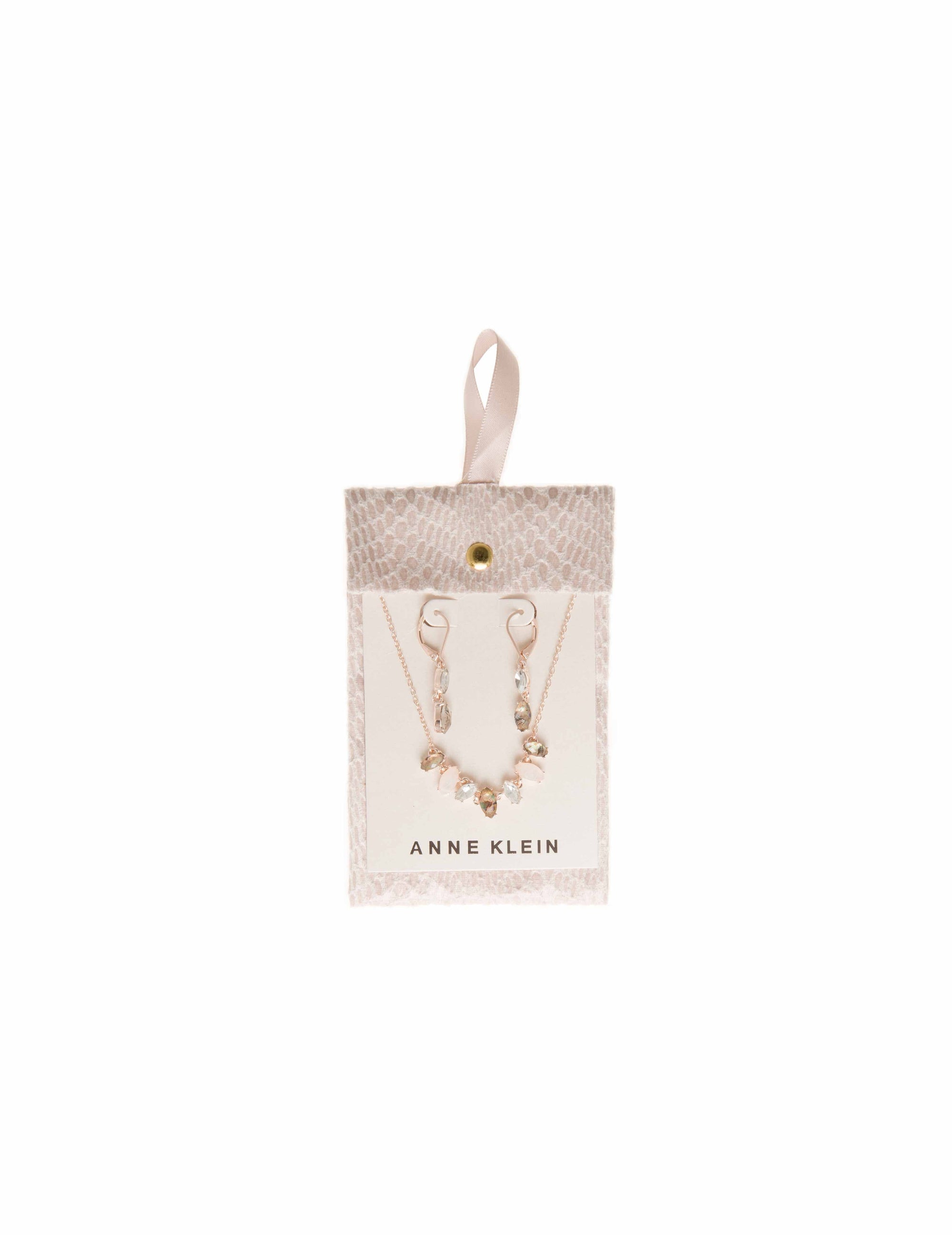 Anne Klein Pouch Navette Necklace & Earring Set Rose Gold/Blush