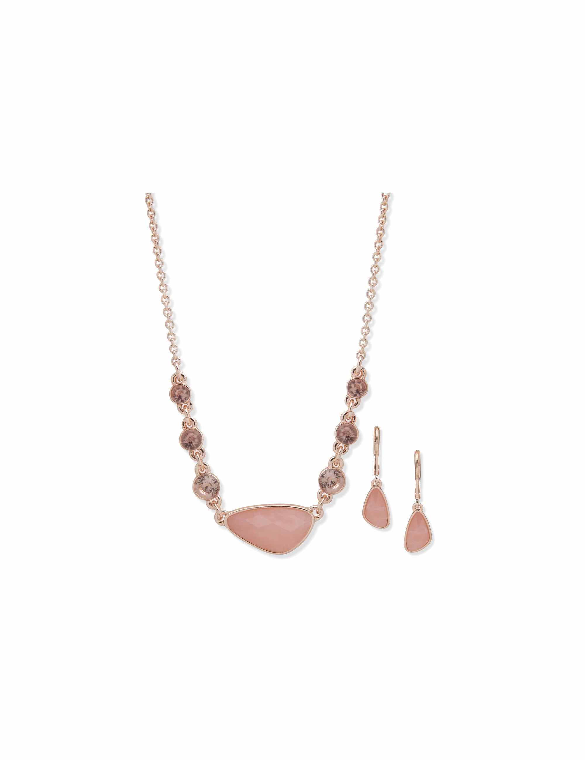 Anne Klein Pouch Organic Pendant & Earring Set Rose Gold/ Rose Multi