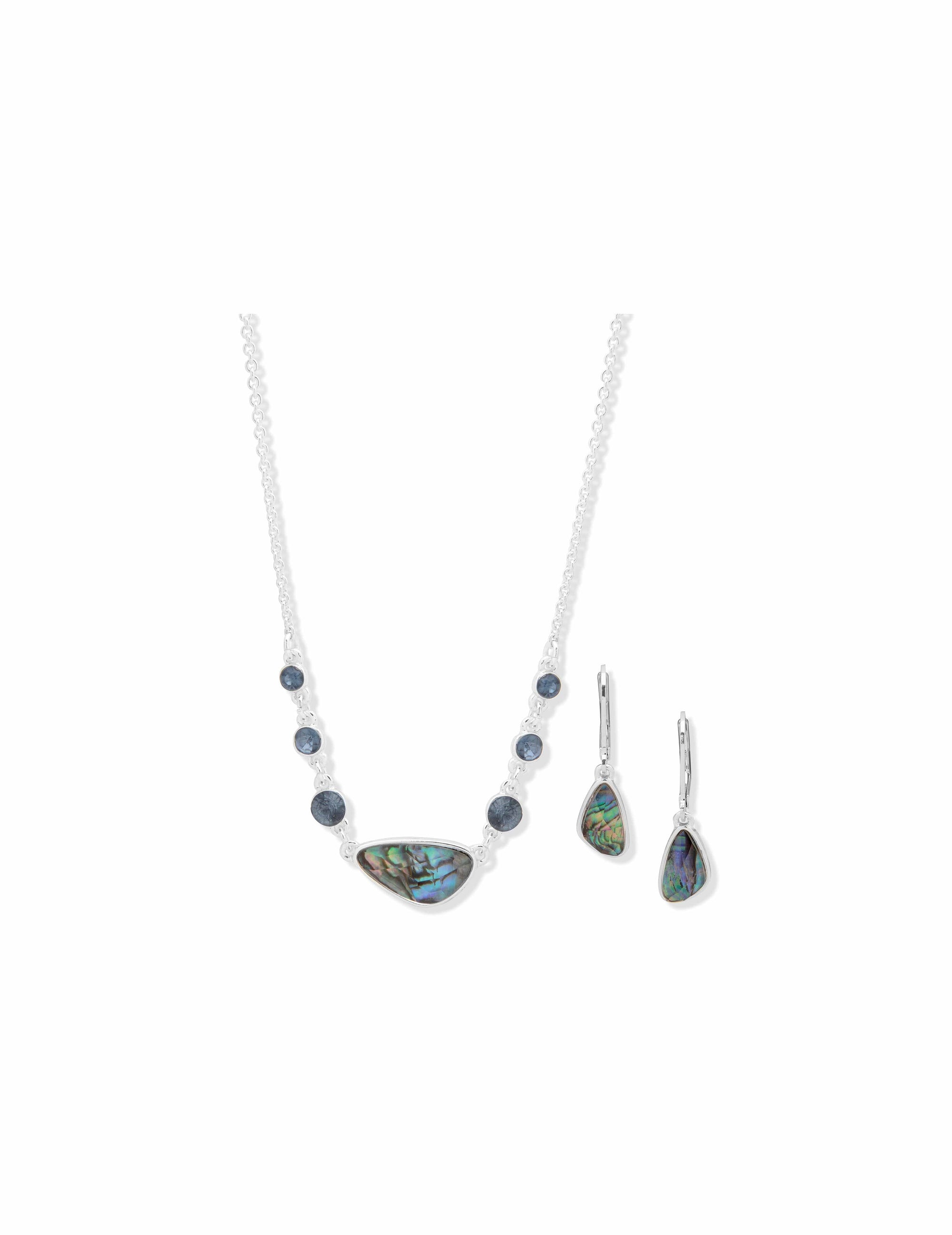 Anne Klein Pouch Organic Pendant & Earring Set Silver/Abalone Multi