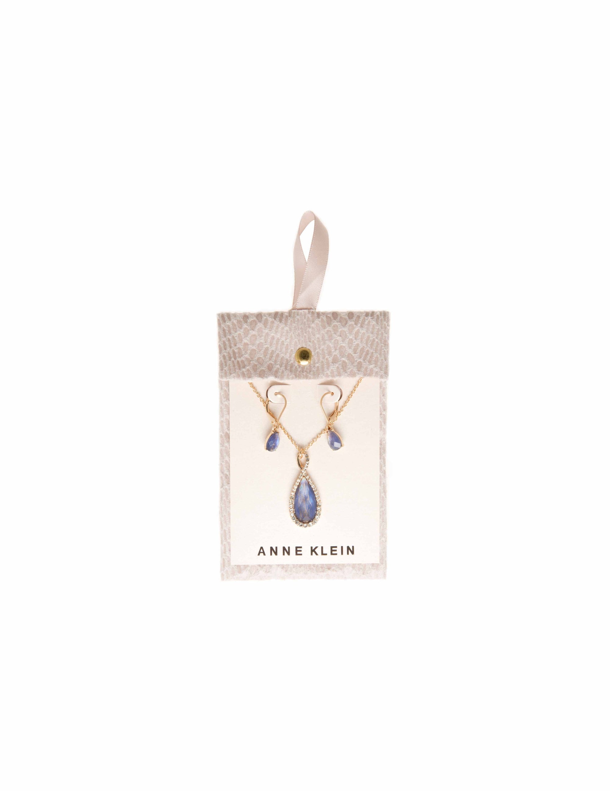 Anne Klein Pouch Tear Drop Pendant & Earring Set Gold/Blue