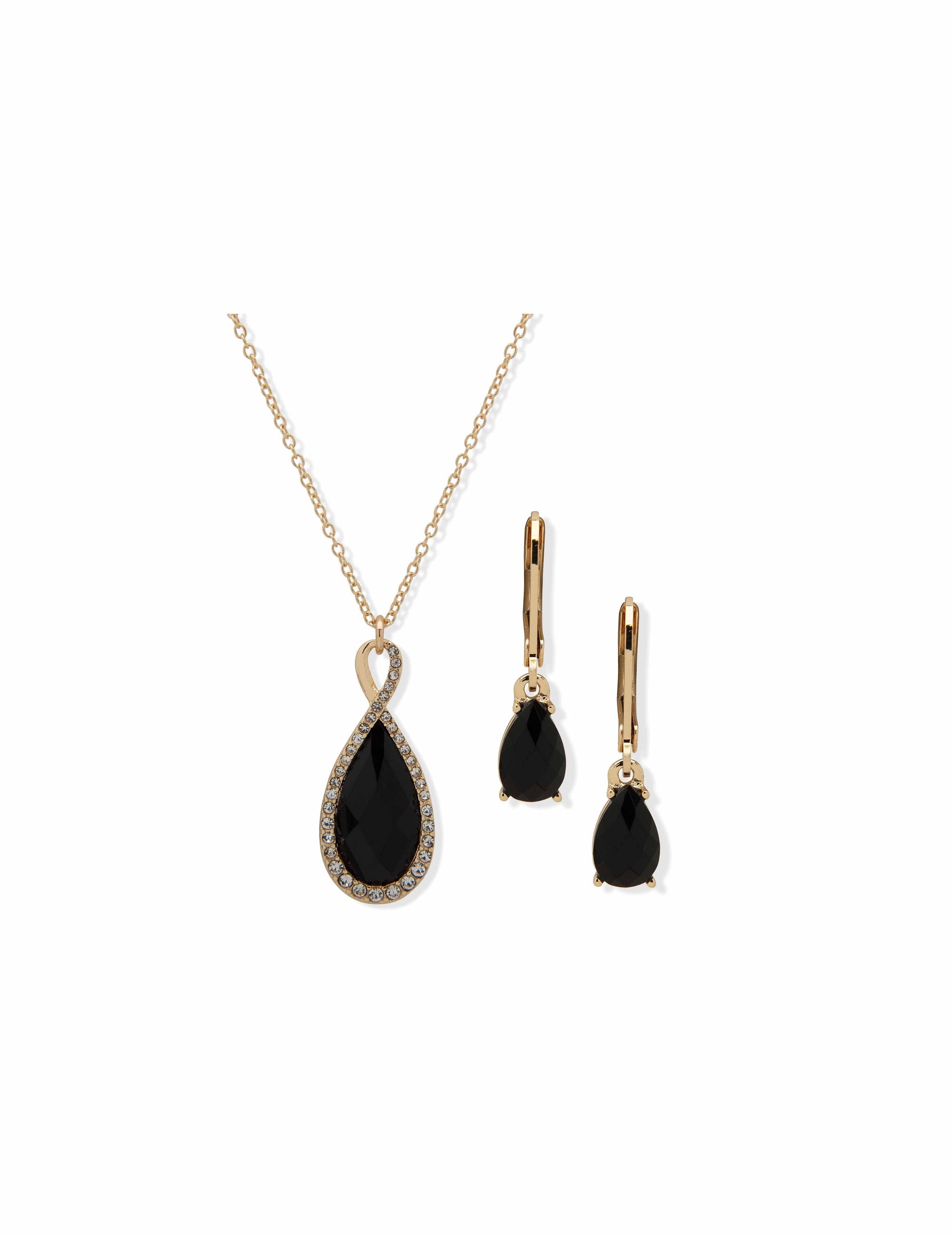 Anne Klein Pouch Crystal Tear Drop Pendant & Earring Set