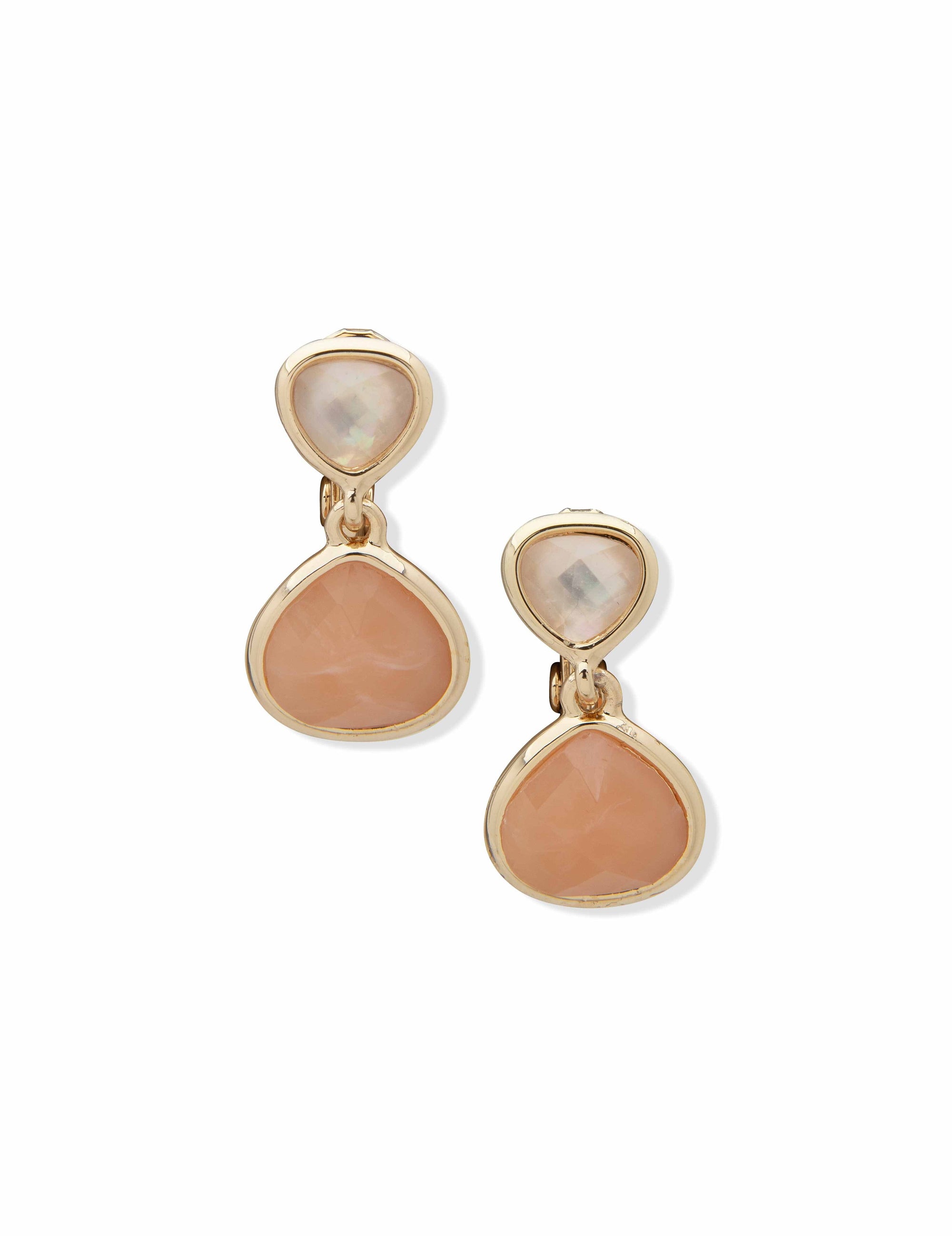 Anne Klein Gold-Tone and Peach Multi Double Drop Clip Earrings
