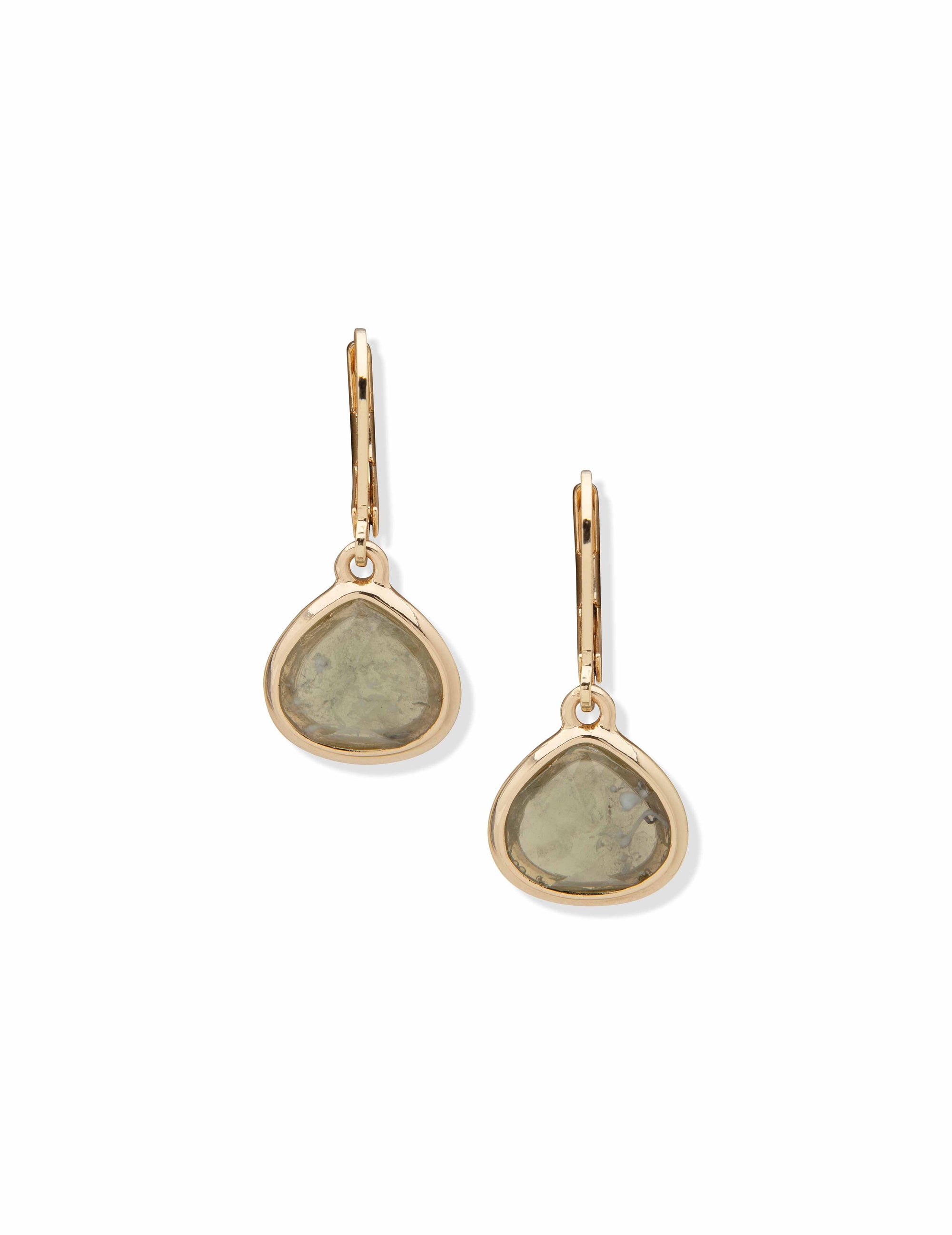 Anne Klein Gold-Tone and Green Agate Drop Earrings