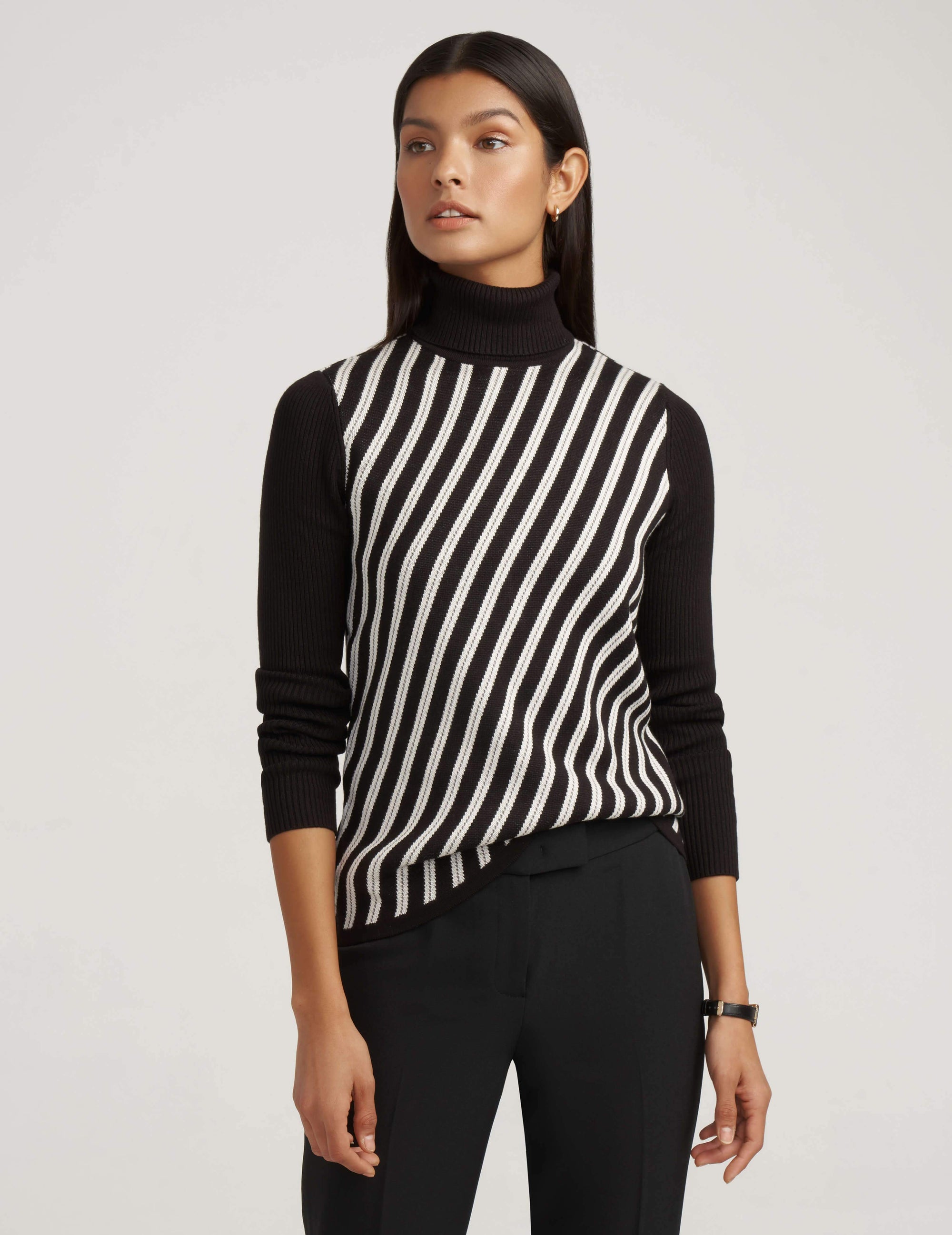 Bias Stripe Turtlenk Sweater