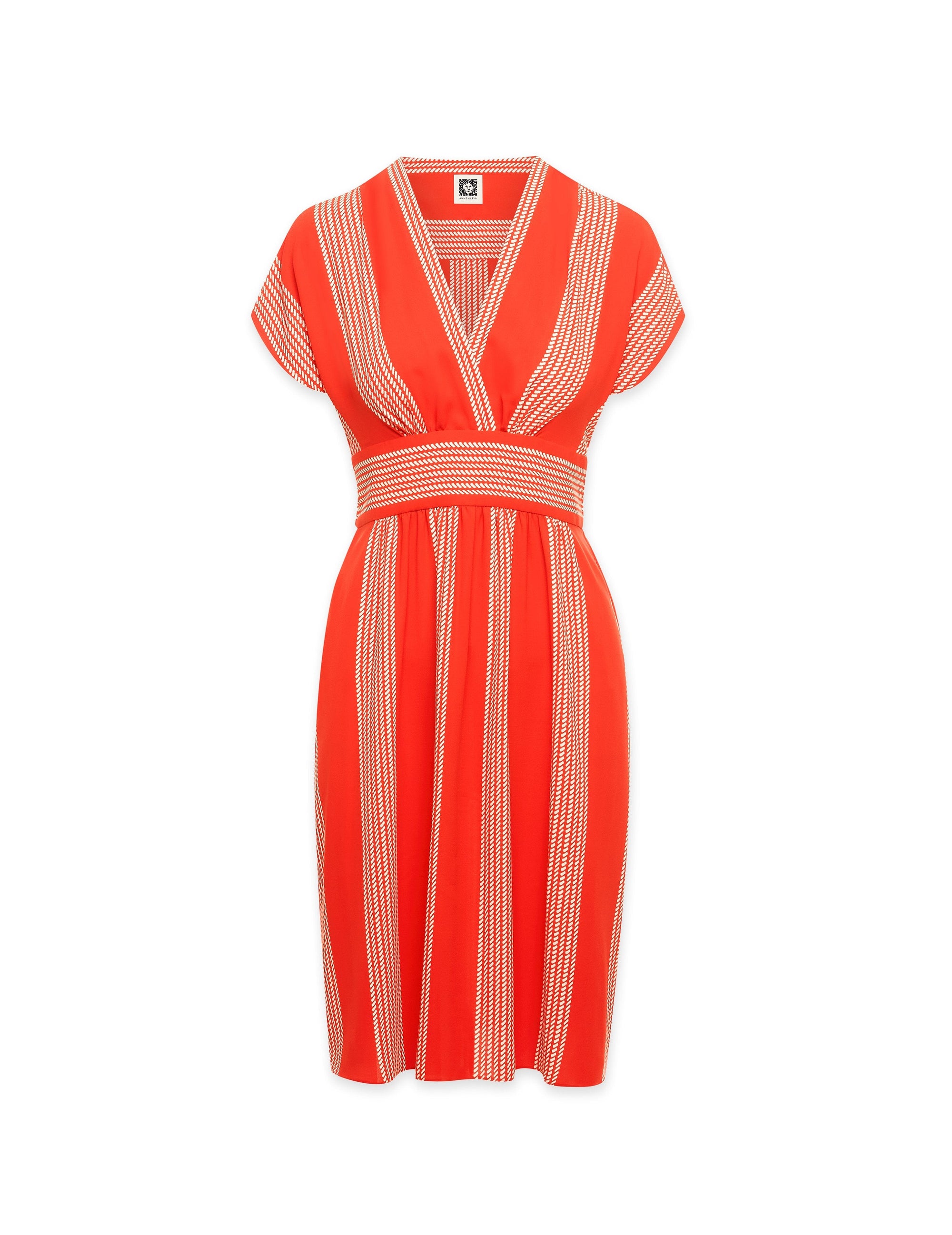 Anne Klein Bilbao Stripe V-Neck Short Sleeve Dress Poppy/Anne White