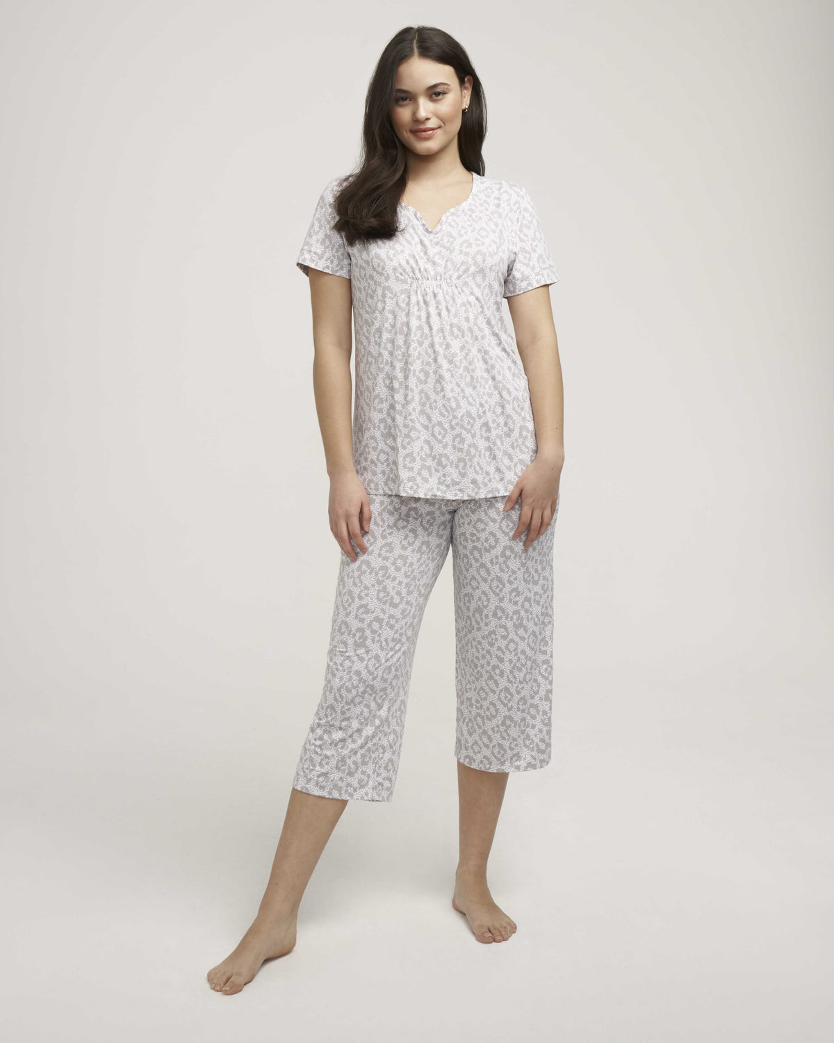 Short Sleeve Print Capri Pajama