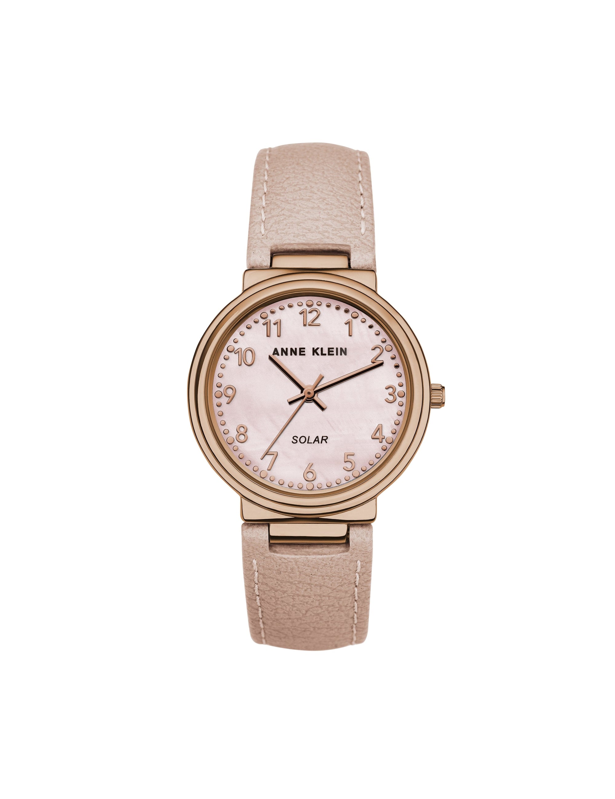 considered solar powered easy read dial blush pink rose gold apple peel leather strap watch