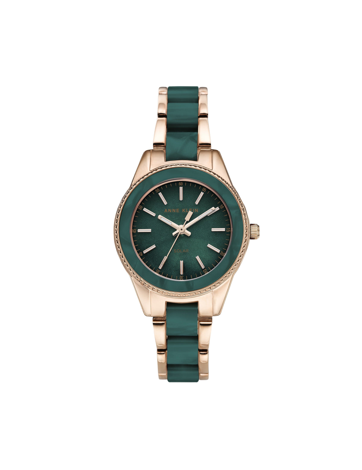 considered solar powered green rose gold-tone resin bracelet watch