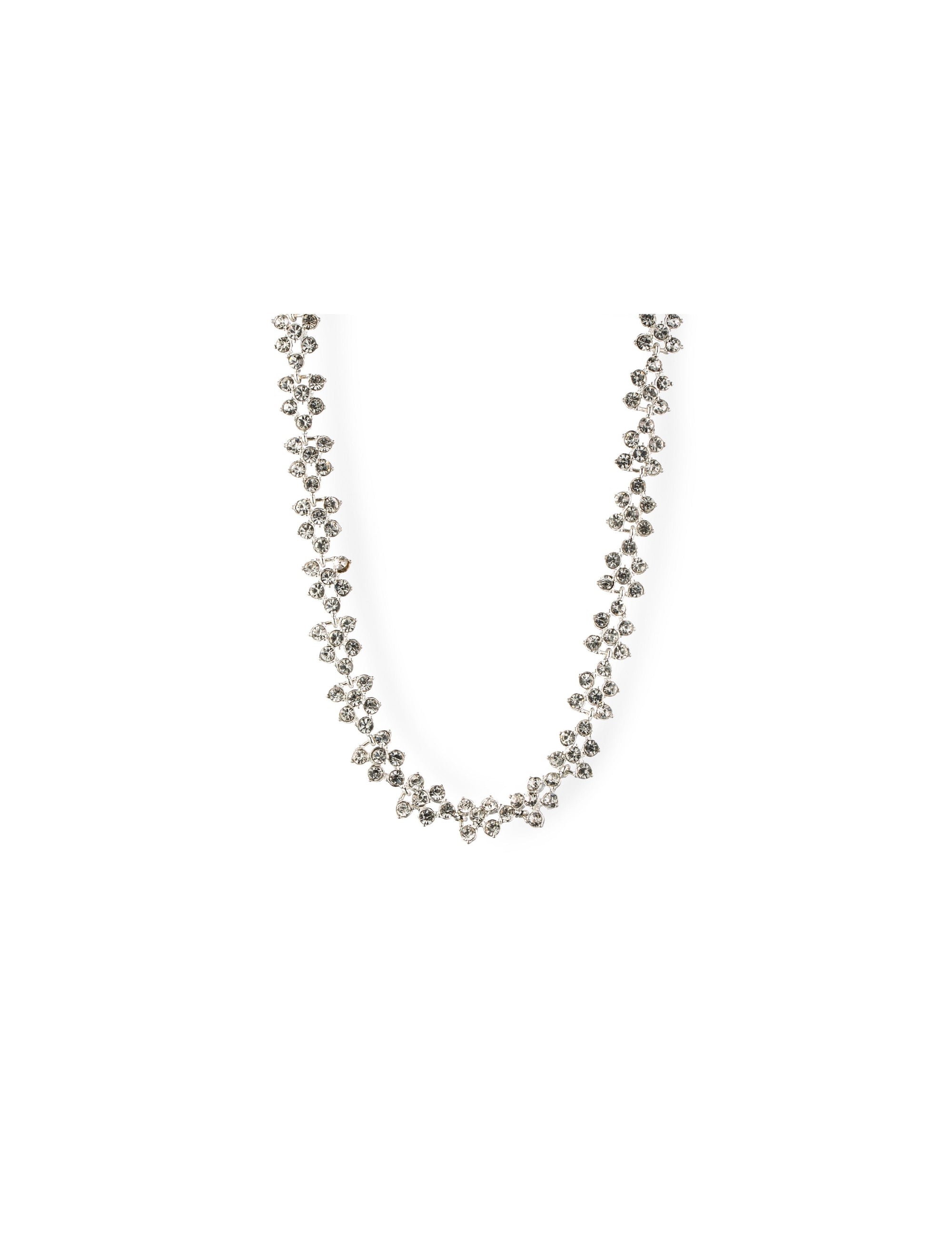 silver tone crystal cluster collar necklace