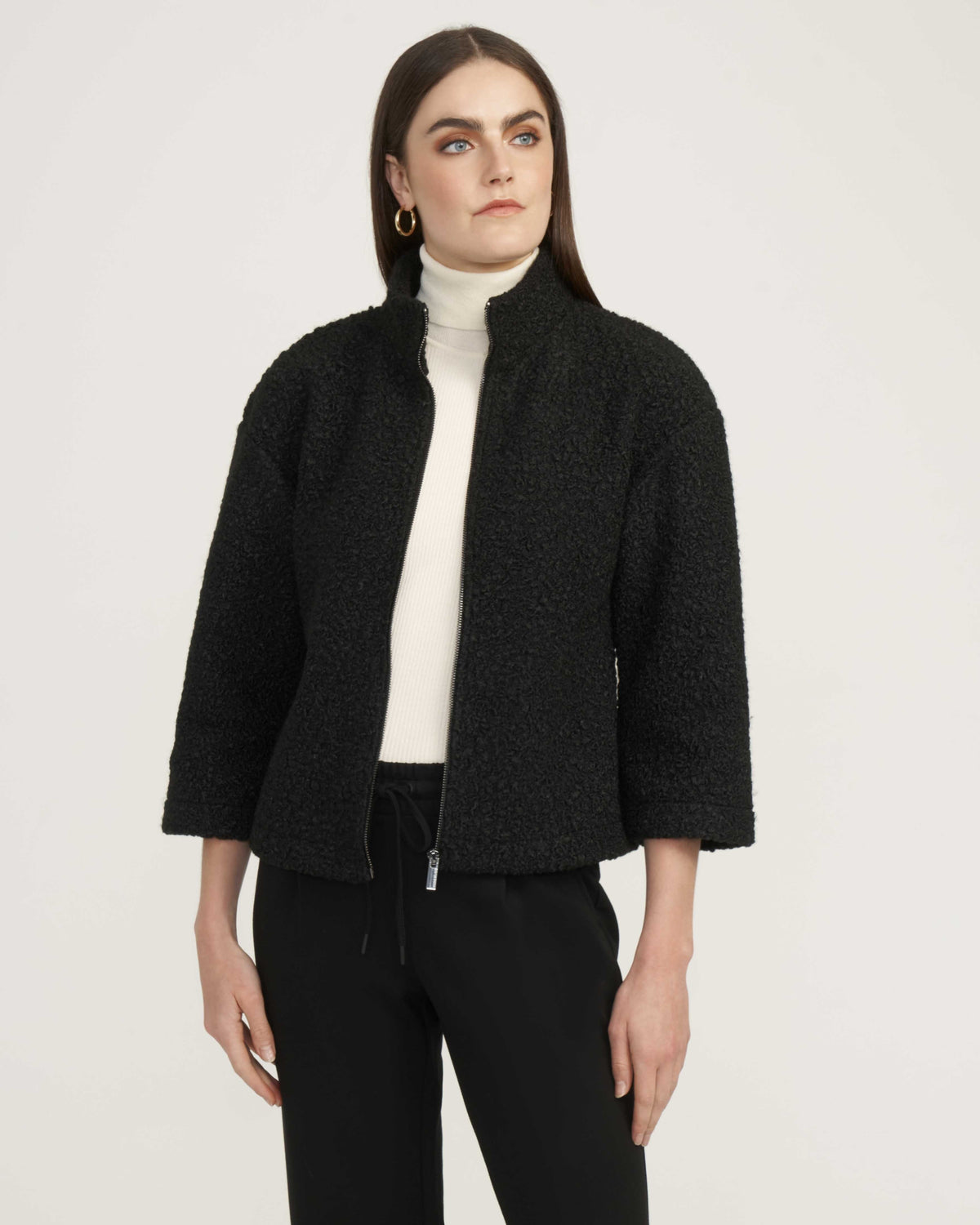 Funnel Neck Zip Front Sherpa Jacket