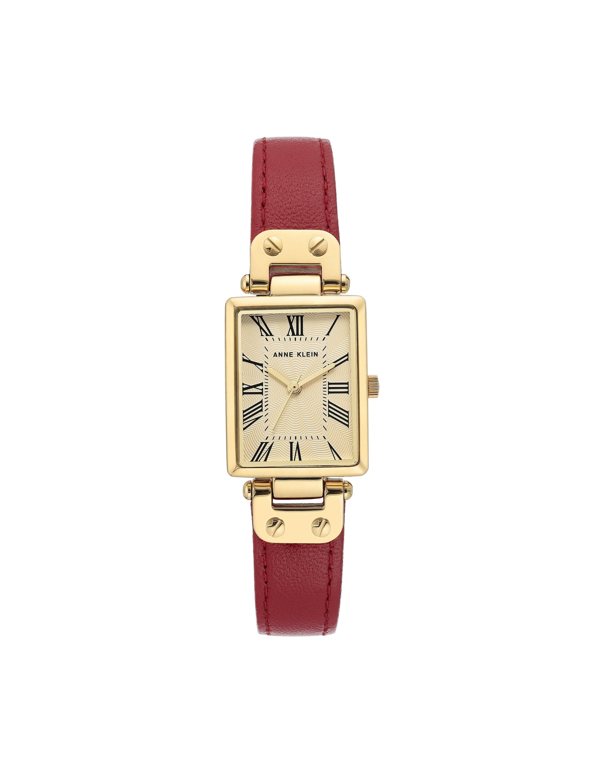 gold-tone red leather strap watch rectangular case