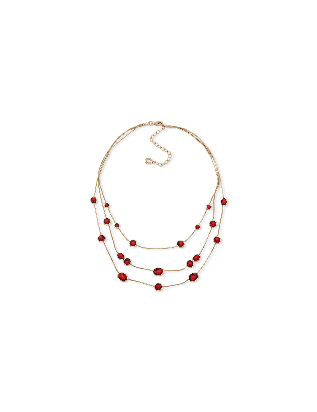 Multi Strand Siam Stone Station Necklace