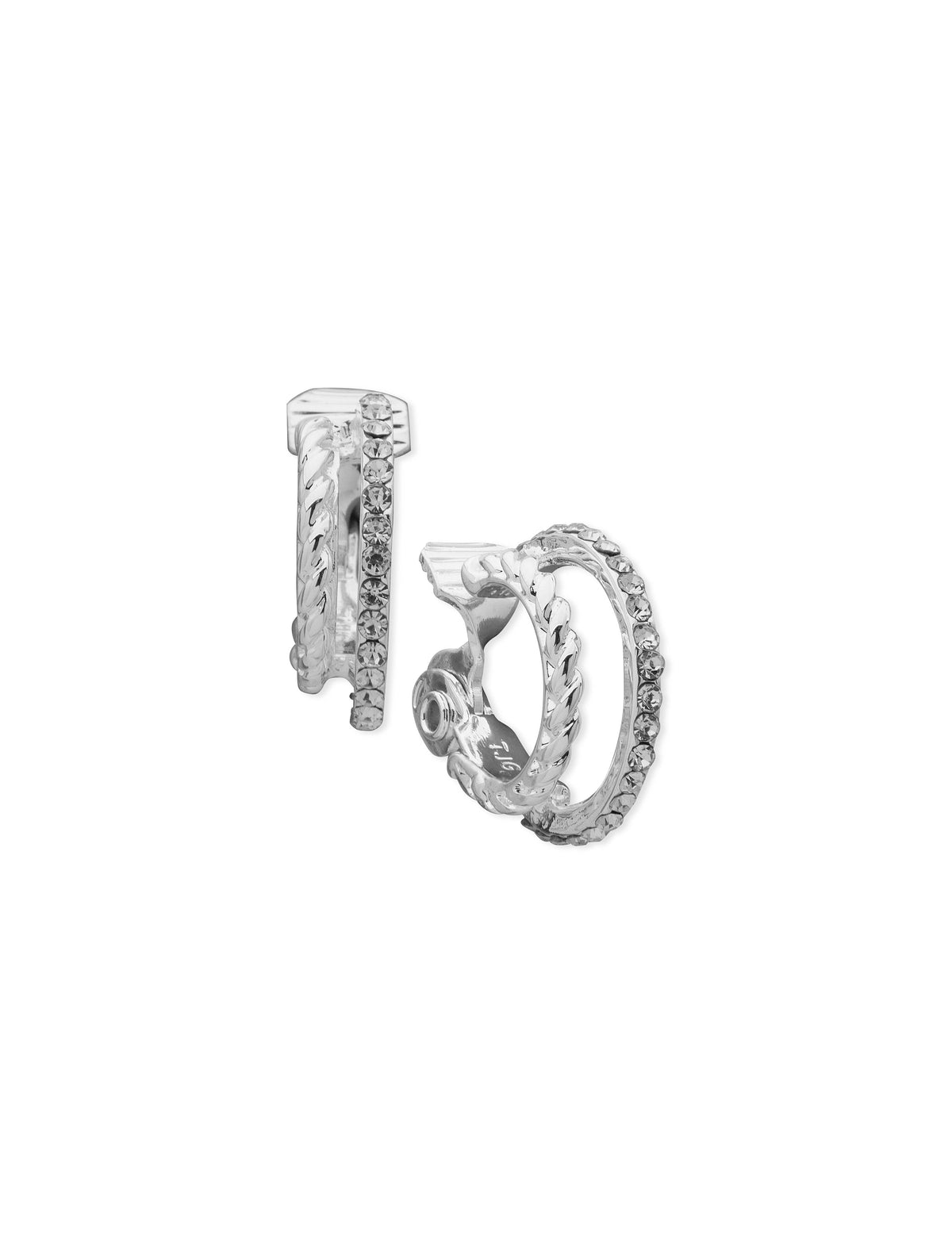 Pave Rope Textured Clip Hoop Earrings