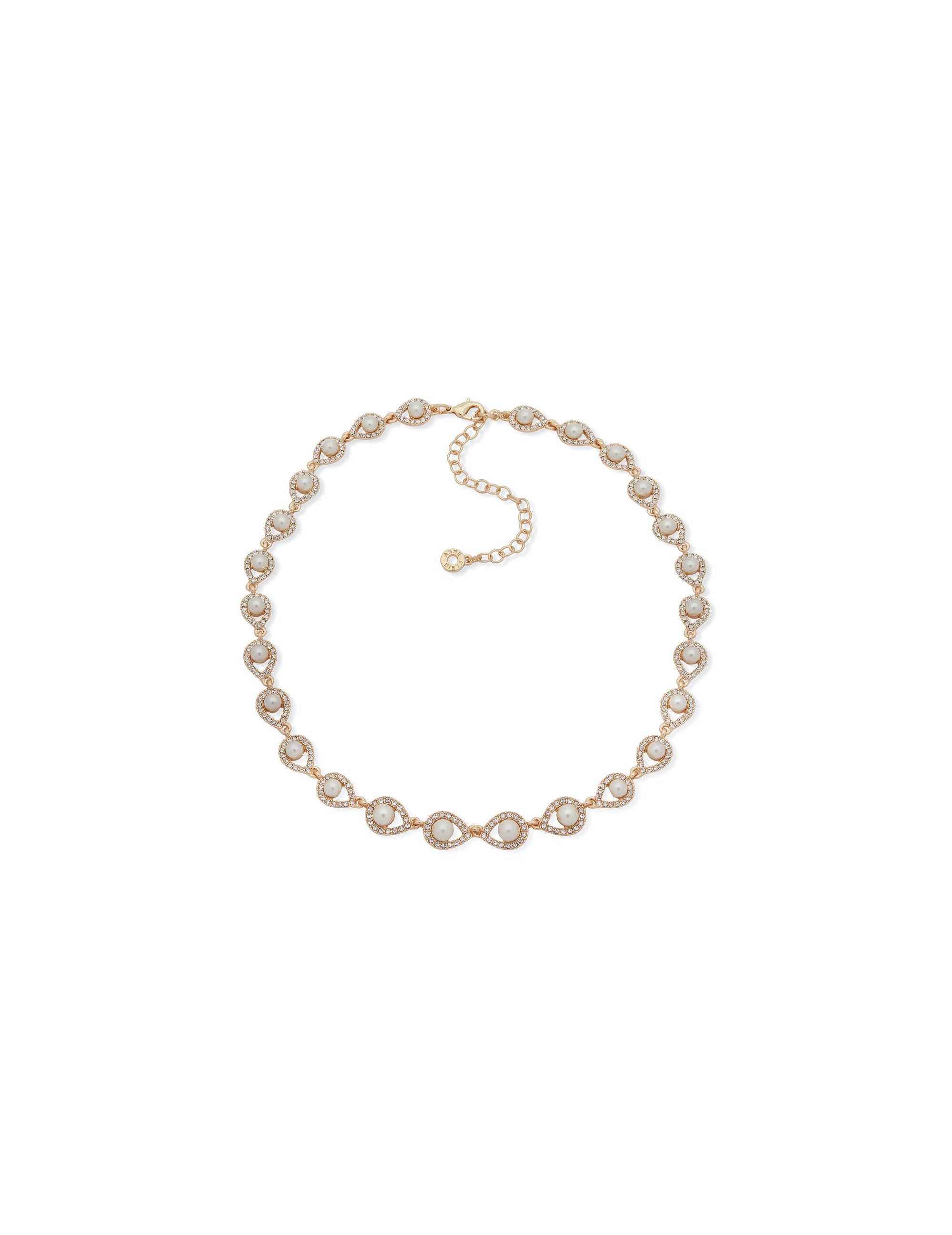 pave setting gold tone blanc pearl necklace