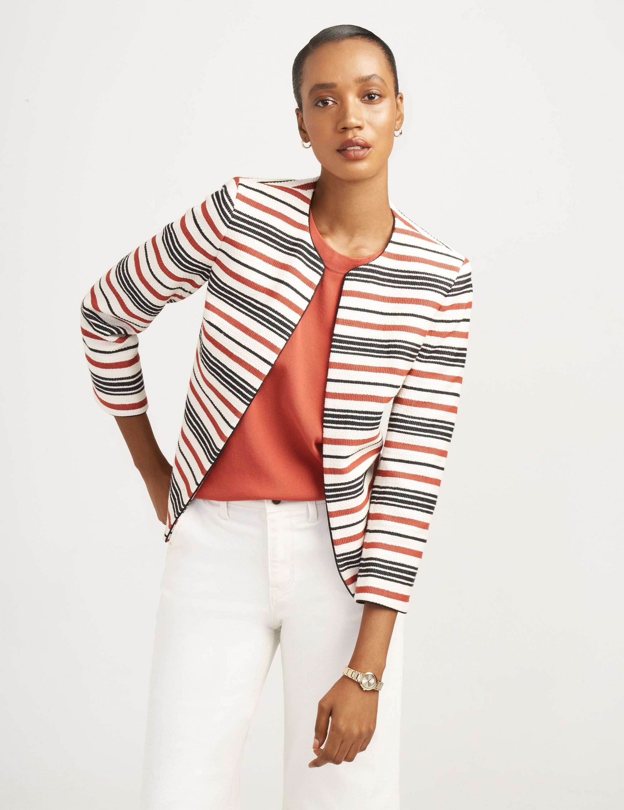 Anne Klein Cinnamon Combination Stripe Tweed Jacket