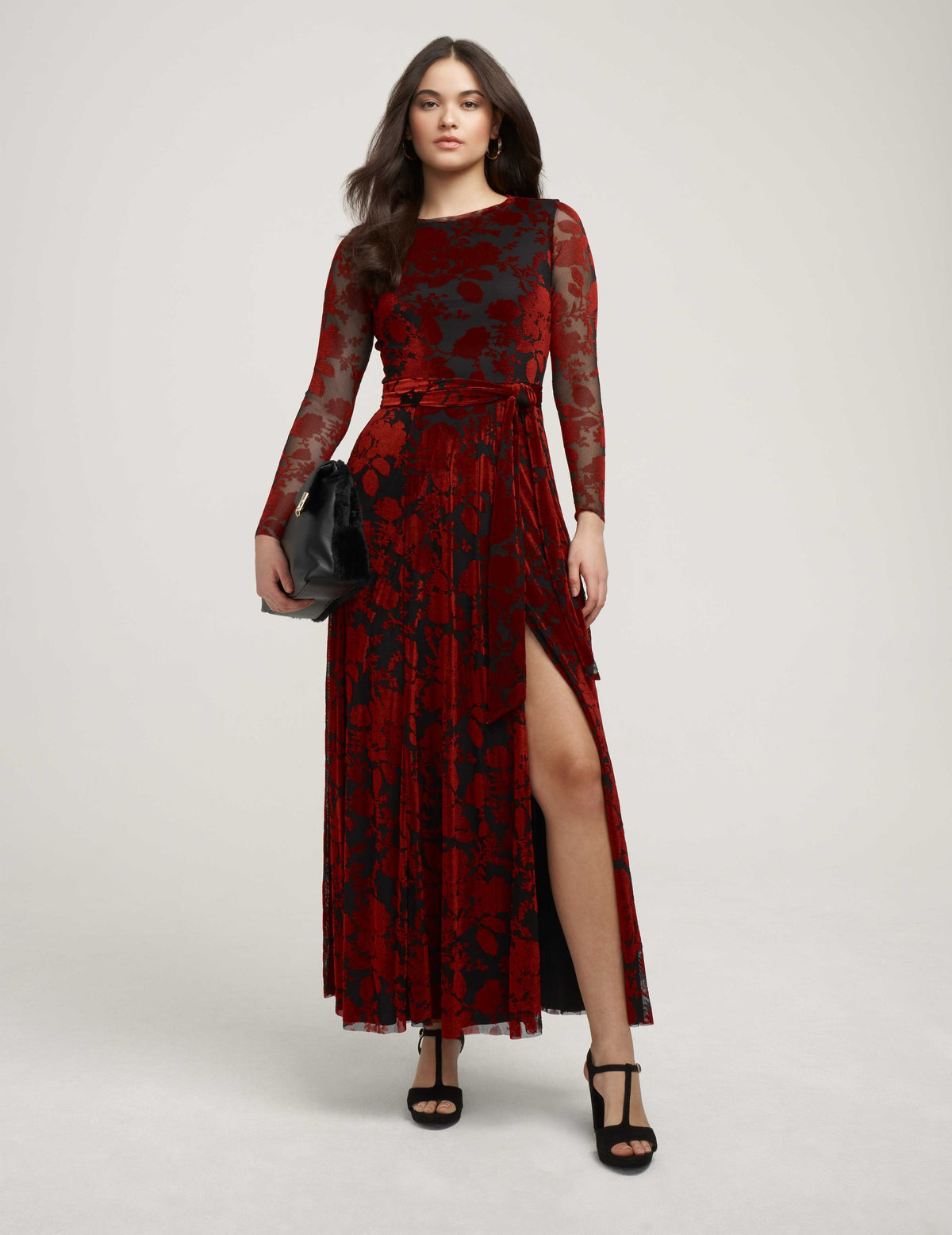 Mesh Burnout Velvet Maxi Dress