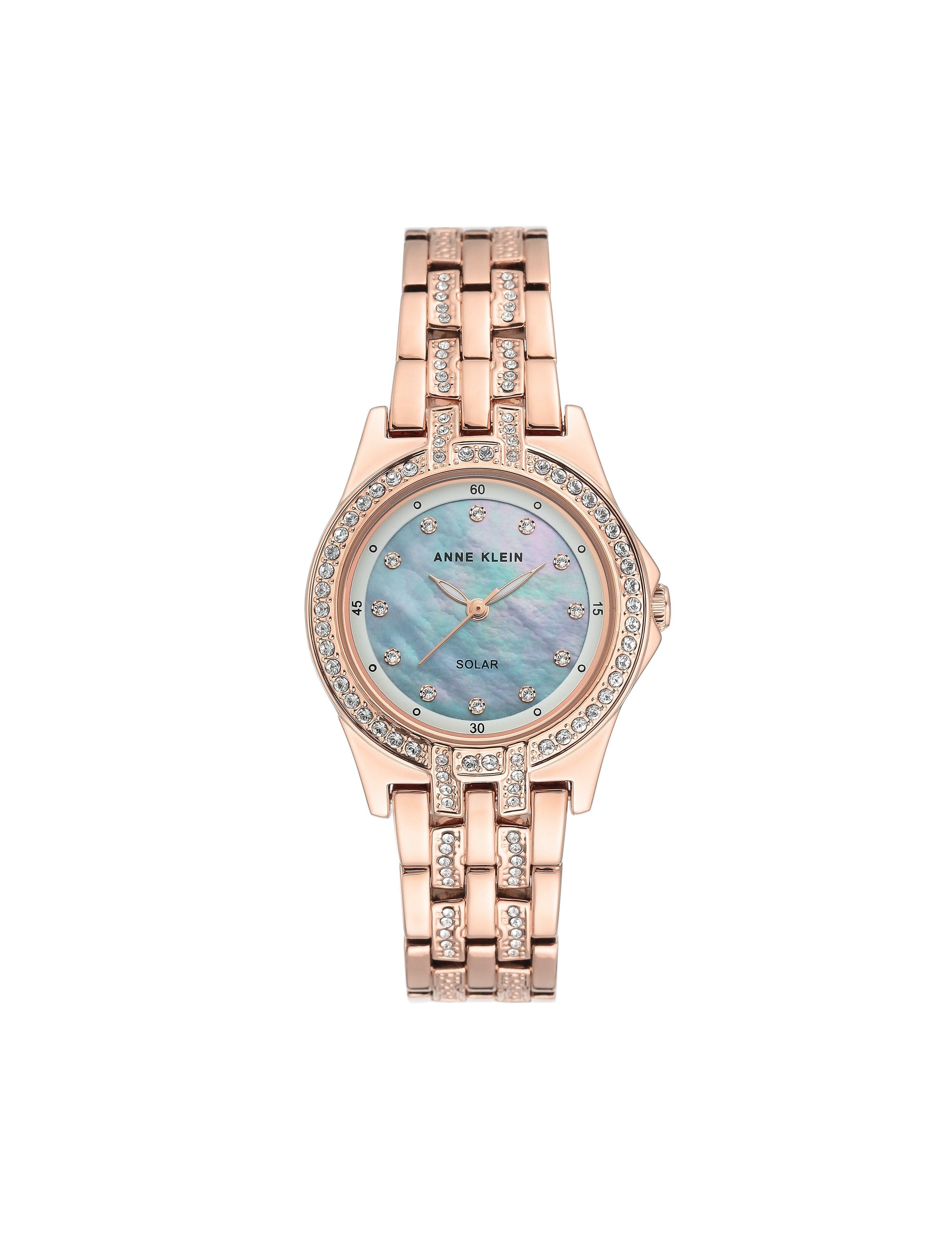 rose gold considered solar powered swarovski crystal accented bracelet watch