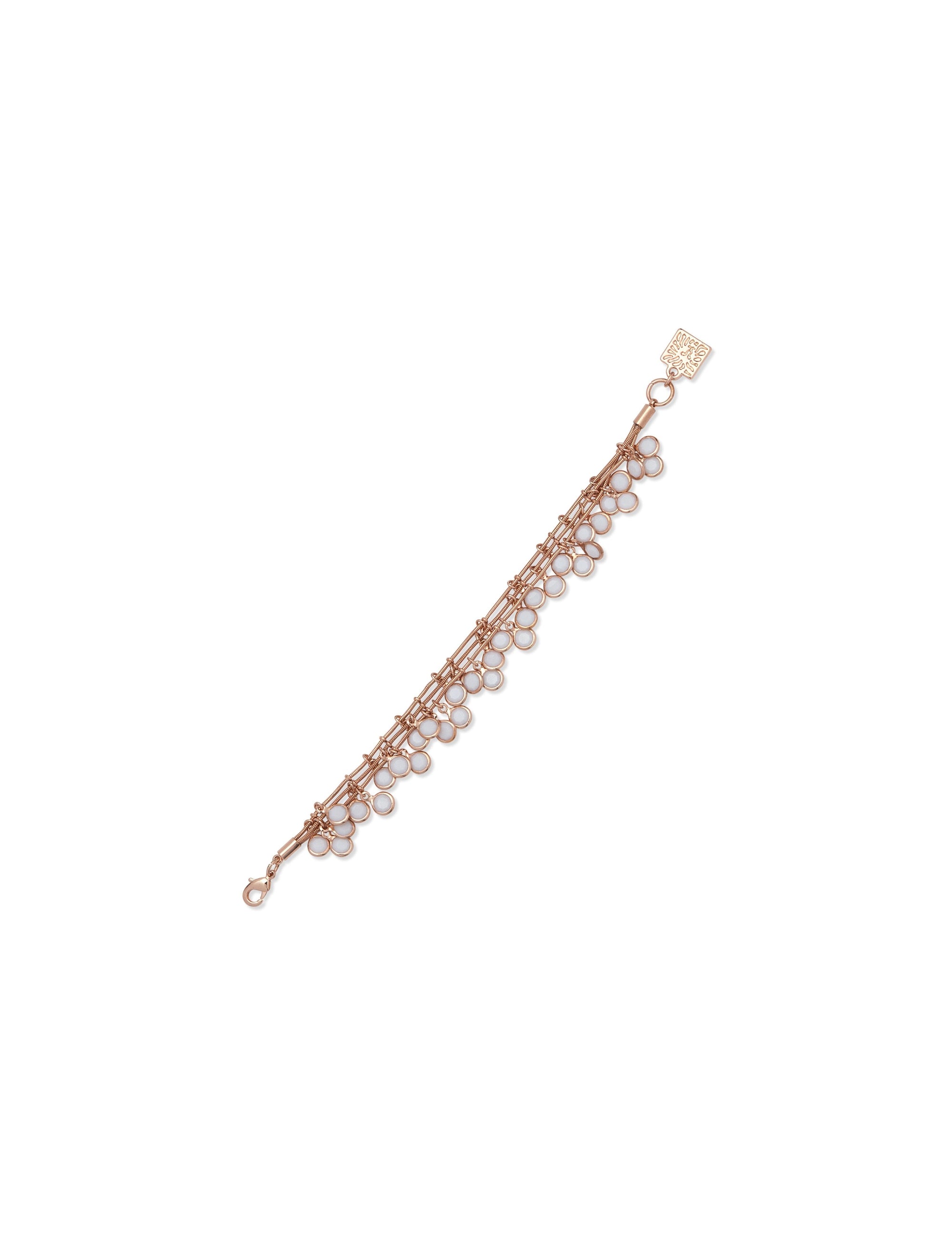 rose gold tone multi strand flex bracelet with white stones