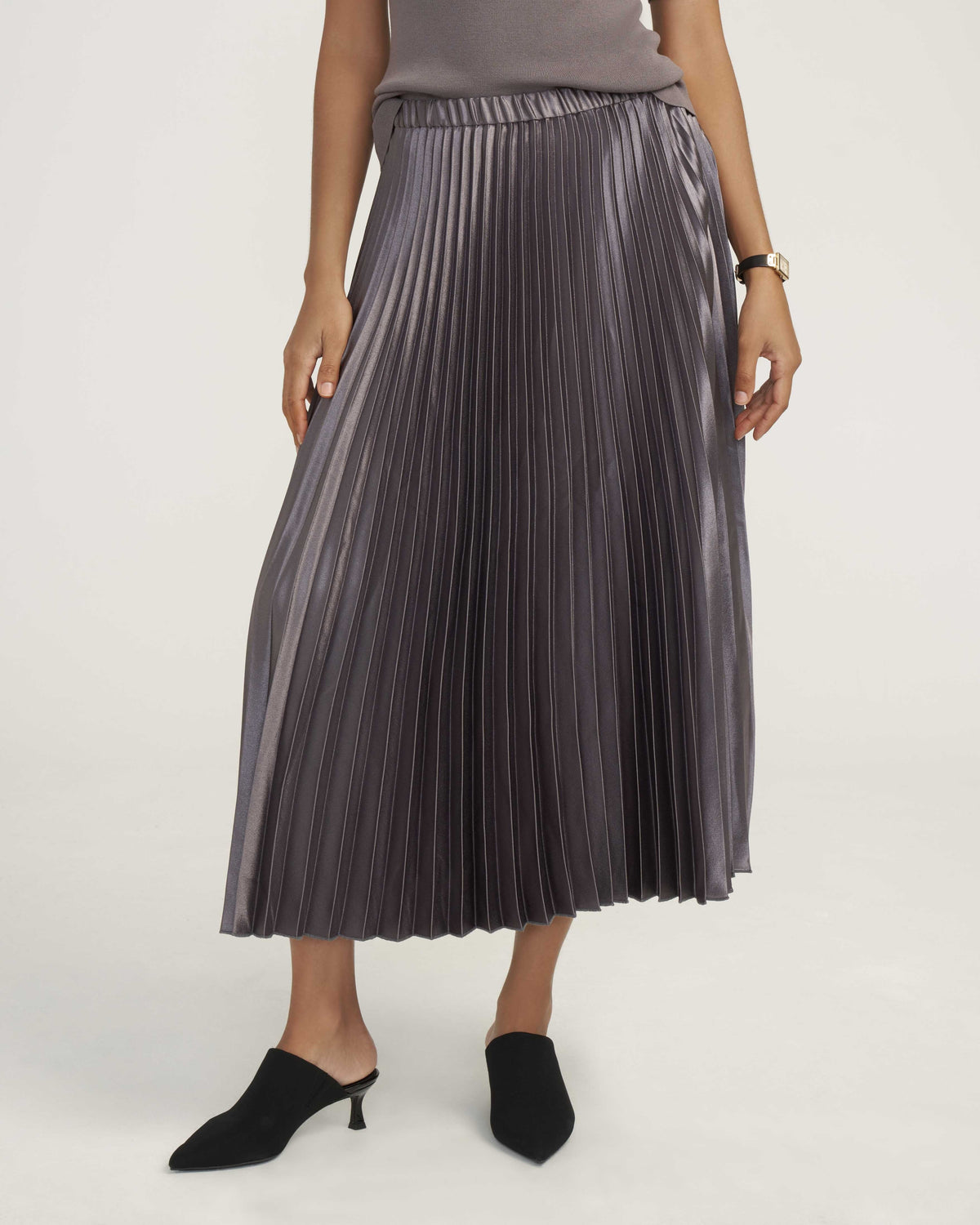 Satin Pleated Maxi Skirt