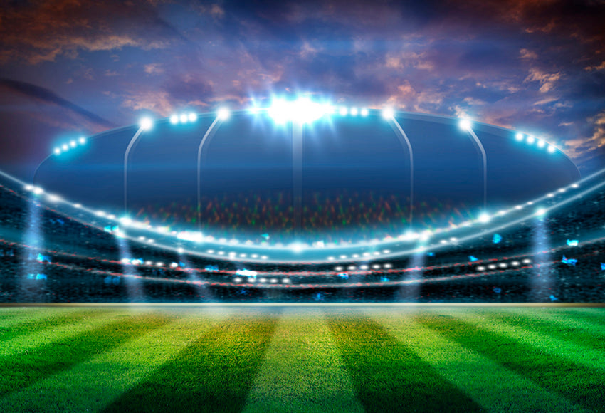 Football Stadium Lights Green Grass Photography Backdrop M028 – Dbackdrop