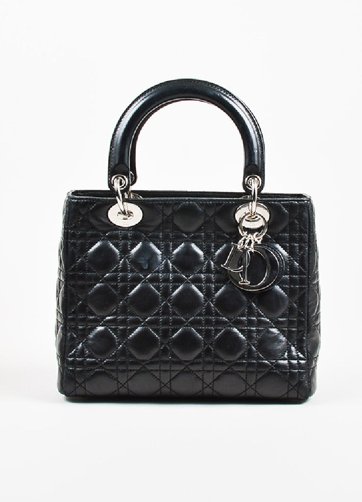 Christian Dior | Christian Dior Black Leather Cannage Quilted &quot;Lady Dior Medium&quot; Tote – Luxury ...