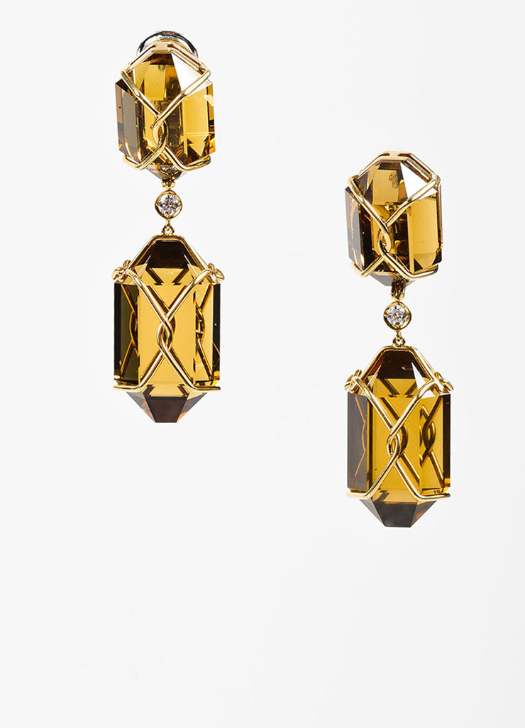 Verdura 18K Yellow Gold Smoky Quartz Diamond